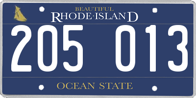 RI license plate 205013