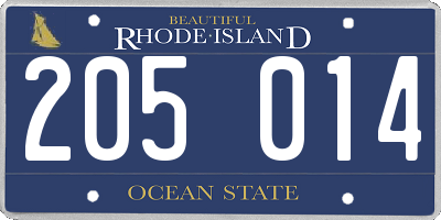 RI license plate 205014