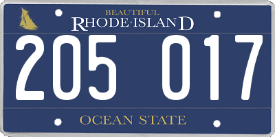 RI license plate 205017