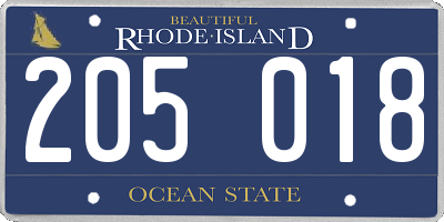 RI license plate 205018