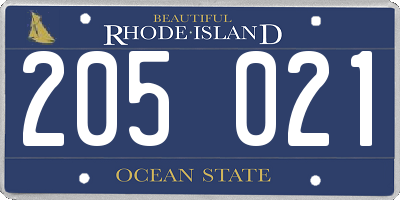RI license plate 205021