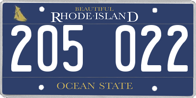 RI license plate 205022
