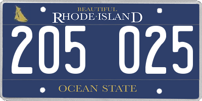RI license plate 205025