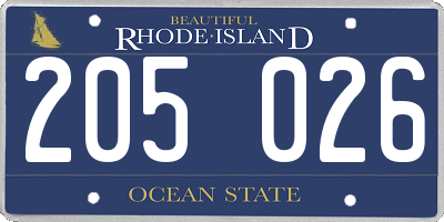 RI license plate 205026