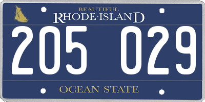 RI license plate 205029