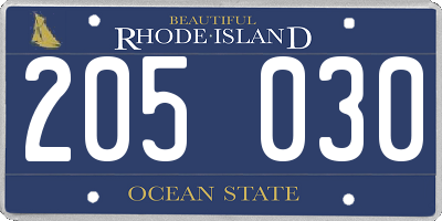 RI license plate 205030