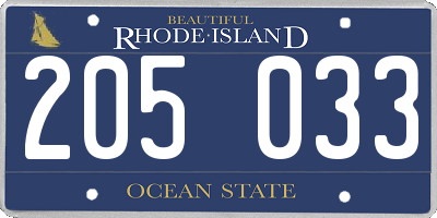 RI license plate 205033