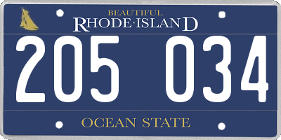RI license plate 205034