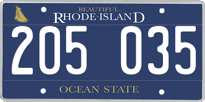 RI license plate 205035