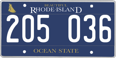 RI license plate 205036