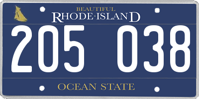 RI license plate 205038