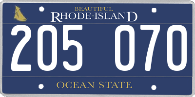 RI license plate 205070