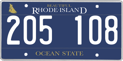 RI license plate 205108