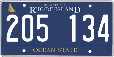 RI license plate 205134