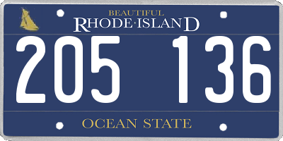 RI license plate 205136