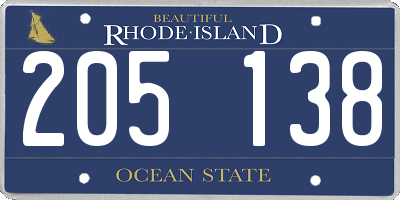 RI license plate 205138