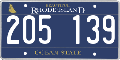 RI license plate 205139