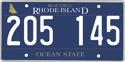 RI license plate 205145