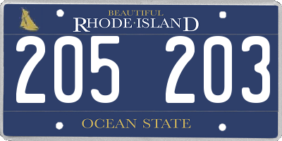 RI license plate 205203