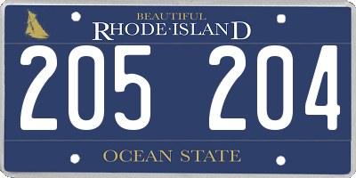 RI license plate 205204
