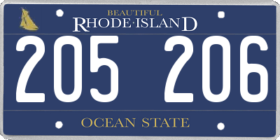 RI license plate 205206