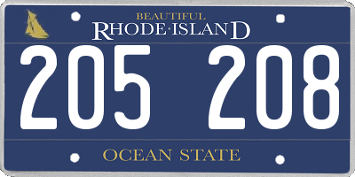 RI license plate 205208