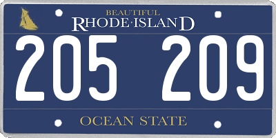 RI license plate 205209