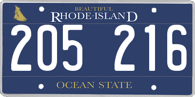 RI license plate 205216