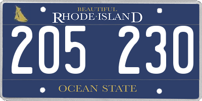 RI license plate 205230