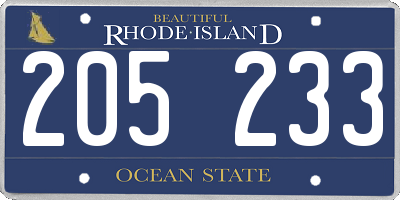 RI license plate 205233