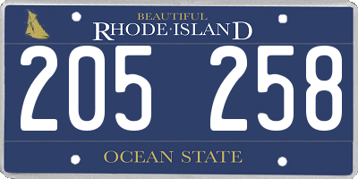 RI license plate 205258