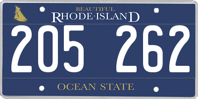 RI license plate 205262