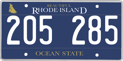 RI license plate 205285