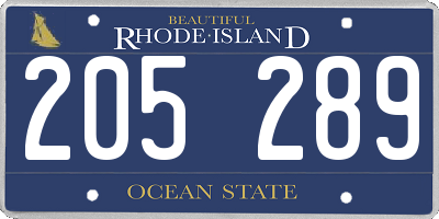 RI license plate 205289