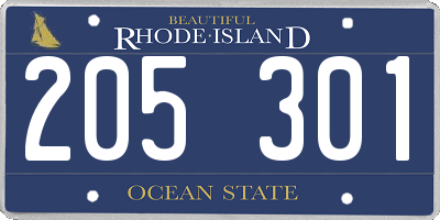 RI license plate 205301