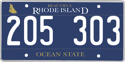 RI license plate 205303