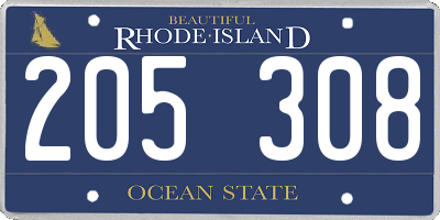 RI license plate 205308