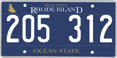 RI license plate 205312