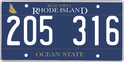RI license plate 205316