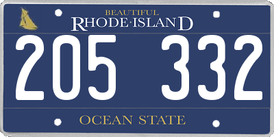 RI license plate 205332