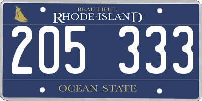 RI license plate 205333