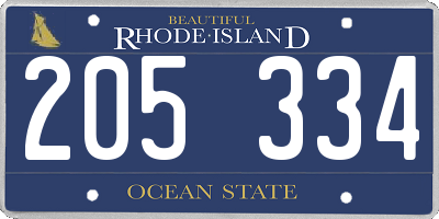 RI license plate 205334