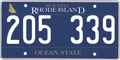 RI license plate 205339