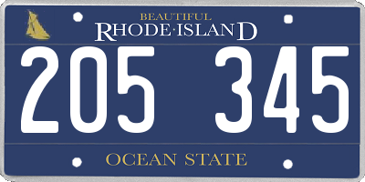 RI license plate 205345