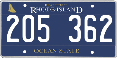 RI license plate 205362