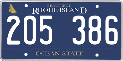RI license plate 205386