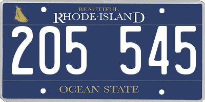 RI license plate 205545