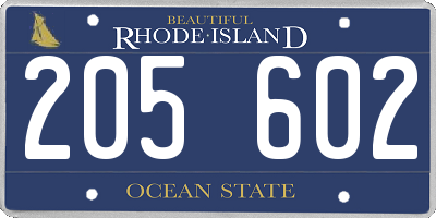 RI license plate 205602