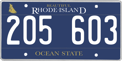 RI license plate 205603