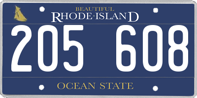 RI license plate 205608
